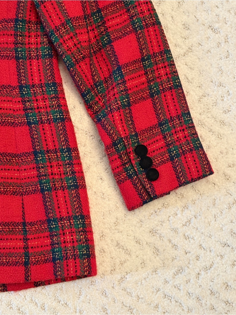 Vintage Talbots Red Plaid Tartan Wool Blazer Jacket Size 8 Black Velvet Collar - Picture 10 of 11